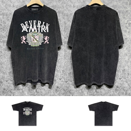 Amiri washed t-shirt lion medal printing short sleeve
