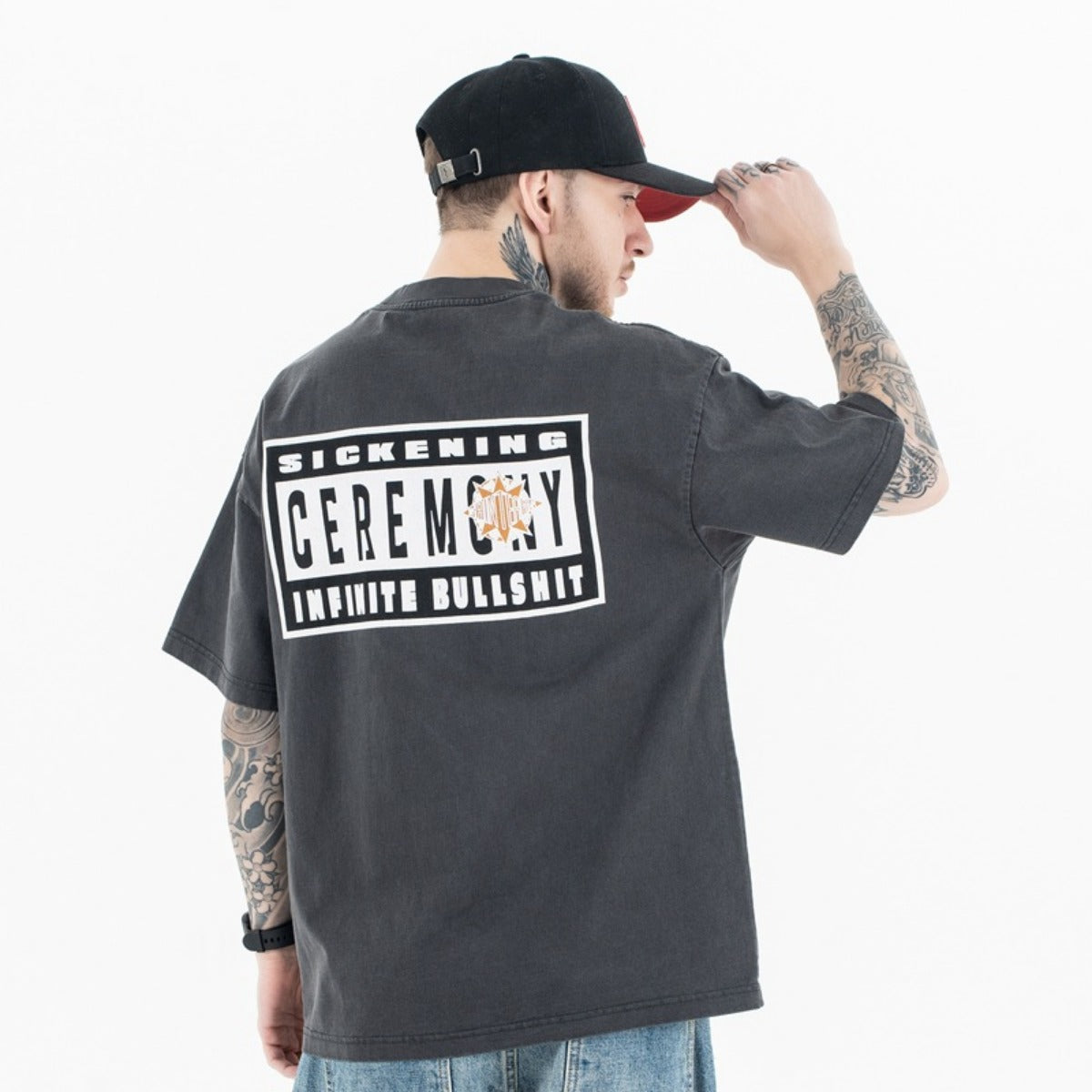 Vintage College Shirts Summer Hip Hop Washed Old Pattern Printed Short Sleeve T-Shirt