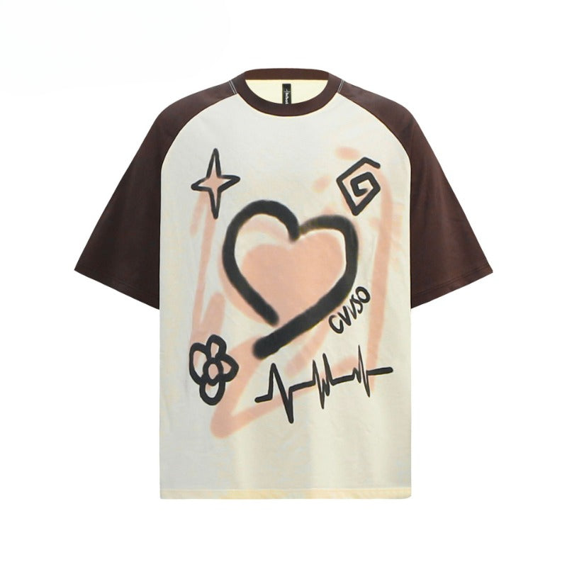 80s And 90s Vintage T Shirts Vintage Contrast Graffiti Love Short Sleeve T-Shirt