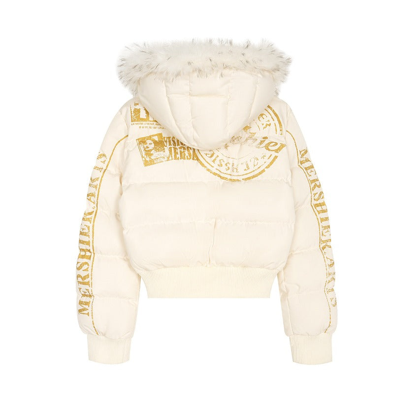 Unisex Down Jacket Winter Fur Collar Short Hooded Bakery