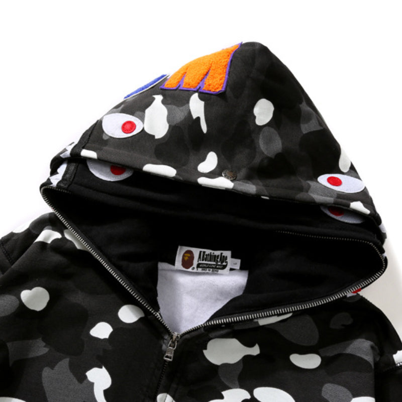 Ape Hoodie Luminous Camouflage Spotted Shark Double Hooded Zip Sweater