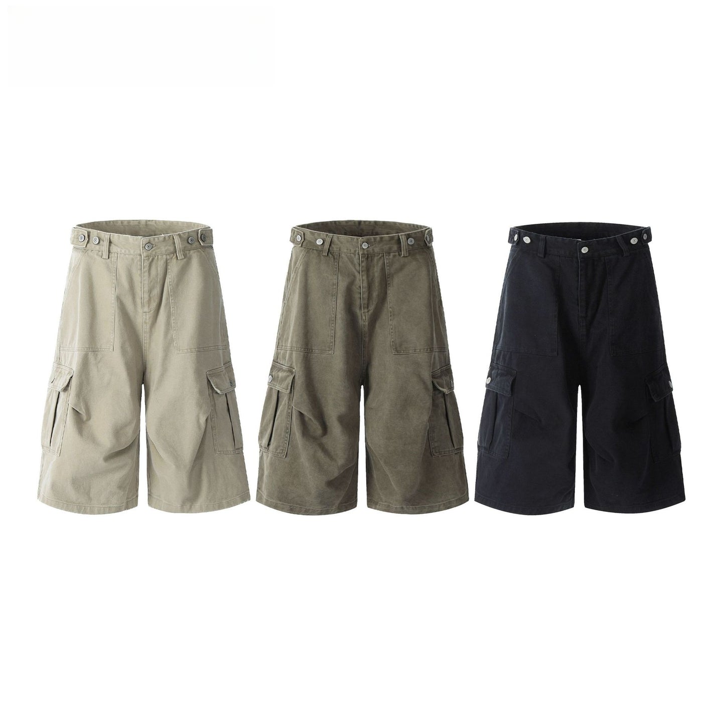Hip Hop Pants For Boys Vintage Washed Old Multi-Pocket Tooling Shorts