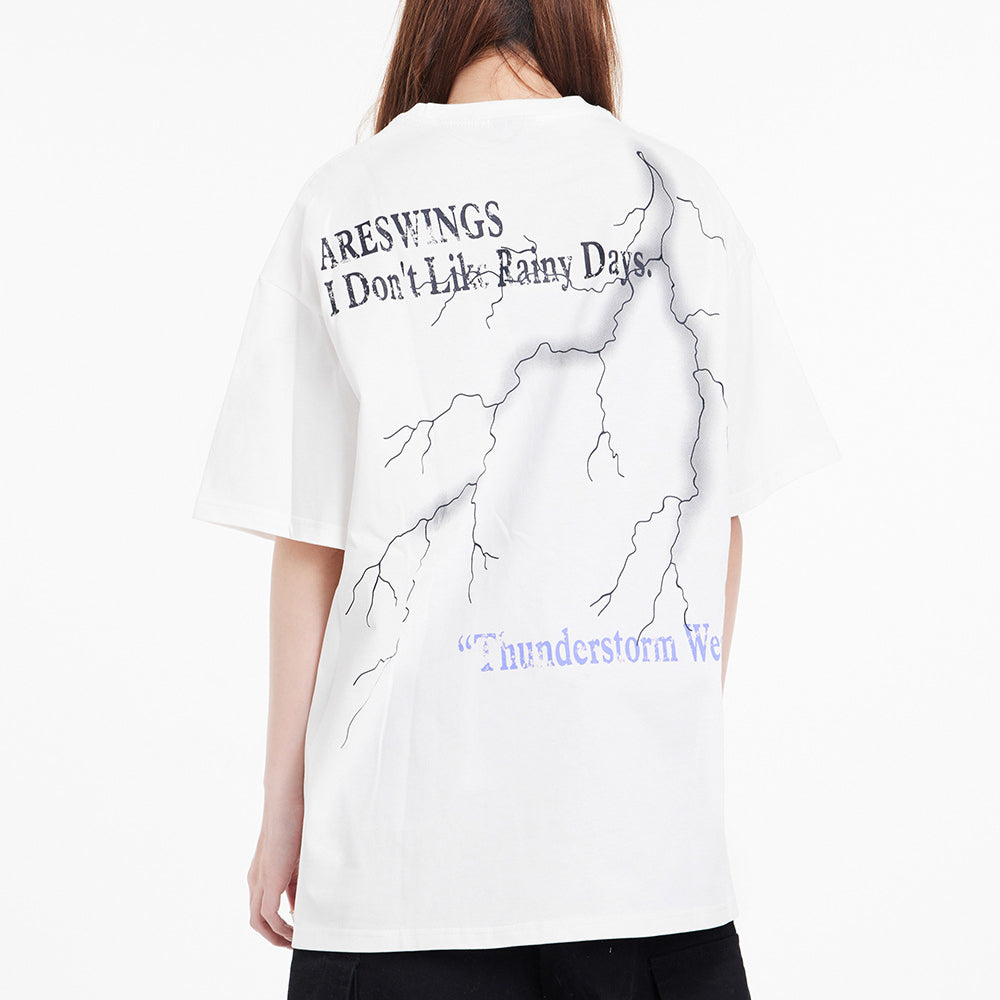 Hip Hop Clothes New York Vintage Lightning Print Pound Loose Crew Neck Short Sleeve T-shirt