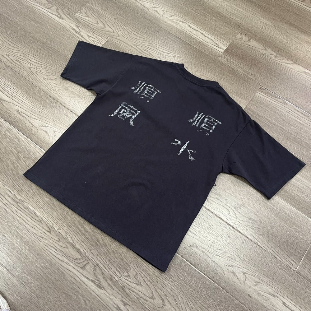 Streetwear Eua t-shirt retro washed old letter print loose cotton short-sleeved t-shirt