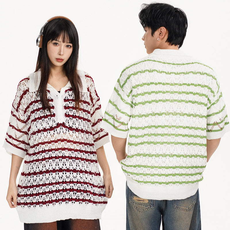 Nyc 1990 Shirt Summer Striped Lapel Sweater