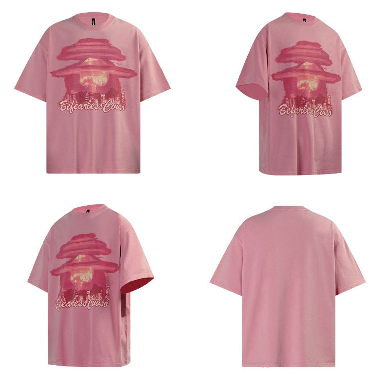 80s And 90s Vintage T Shirts Vintage Washing Water Old Mushroom Cloud Short Sleeve T-Shirts