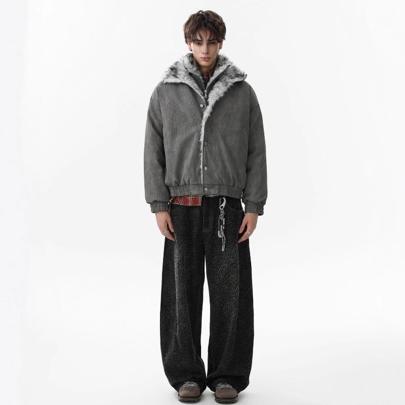 Unisex Down Jacket Winter Men's Fleece Collar Warm Padded Jacket