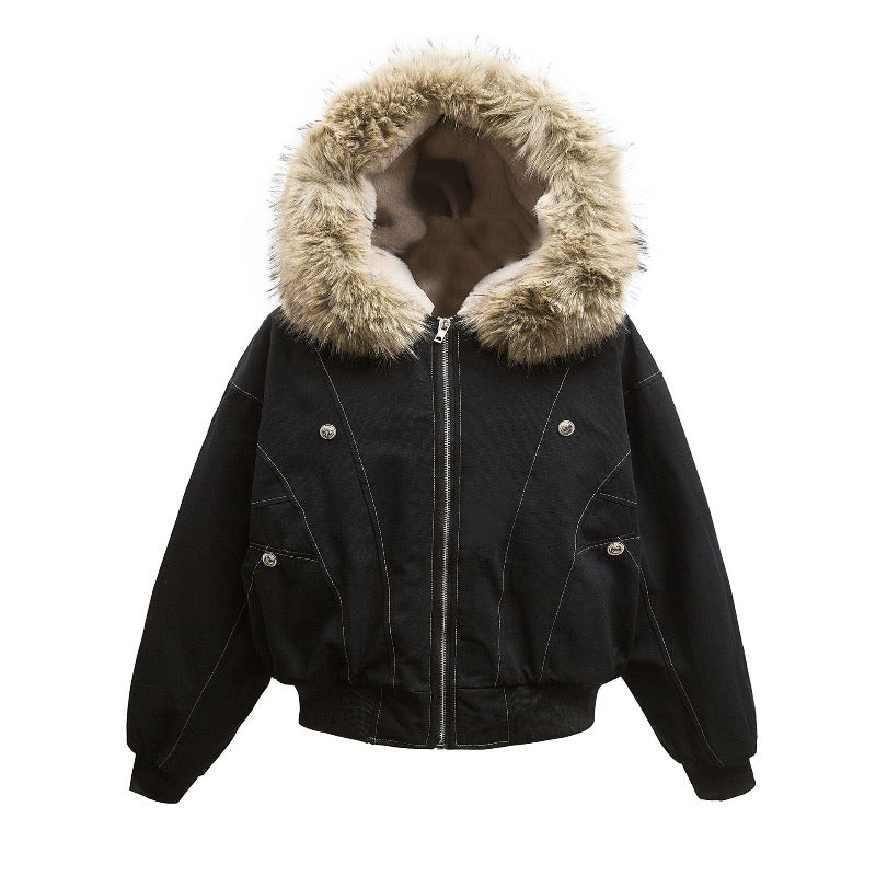 Unisex Down Jacket Men's and Women's Winter Fur Collar Hooded Padded Jacket