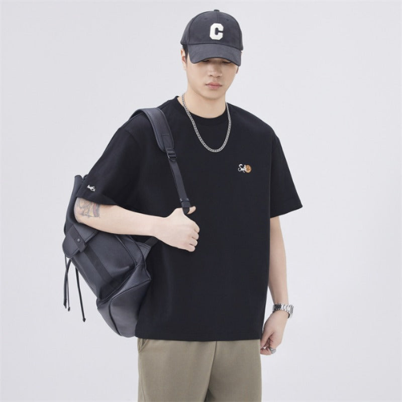 Men T-shirts Summer Short Sleeve Embroidered Top