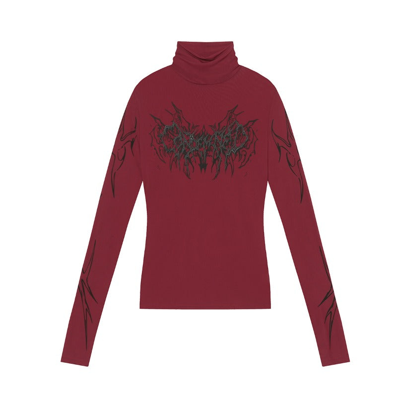 Unisex long-sleeved shirt high collar dark gridsprinting