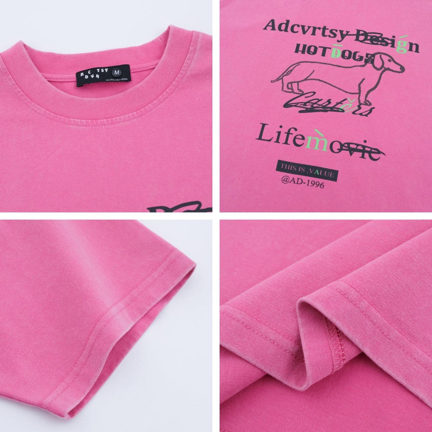 USA Vintage T-Shirt Vintage Wash Puppy Letter Print Male Female Loose Summer
