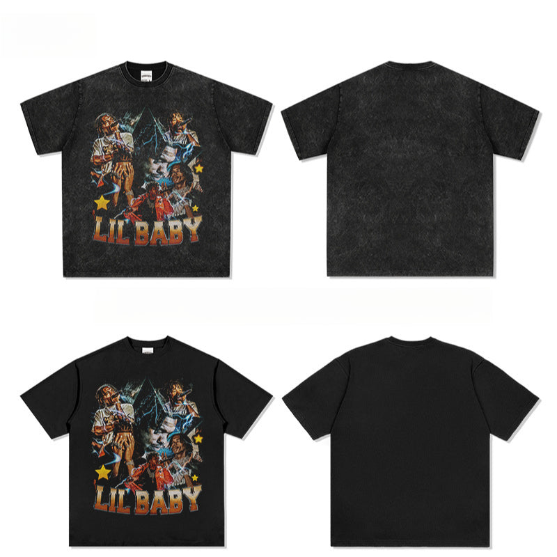 Outfit streetwear Vintage, Lil Babe Lil Baby Hip Hop Print Short Sleeve T-Shirt