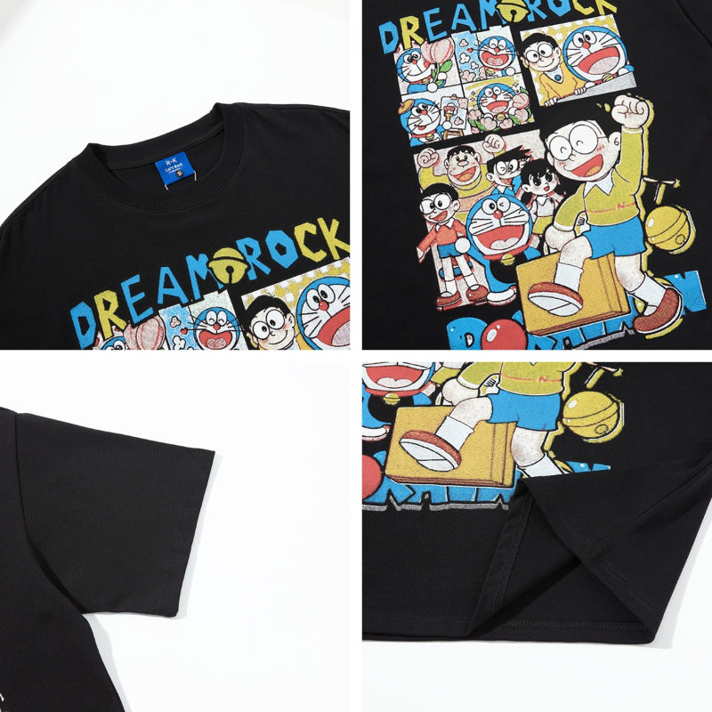 Nyc T Shirt Vintage Doraemon Printed Short Sleeve T-Shirt Summer Loose Casual Top