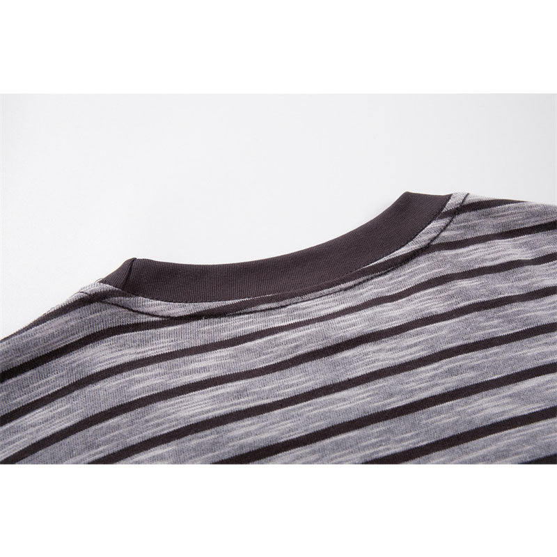 Casual Street Wear Black and White Striped Short Sleeve T-Shirt Cleanfit