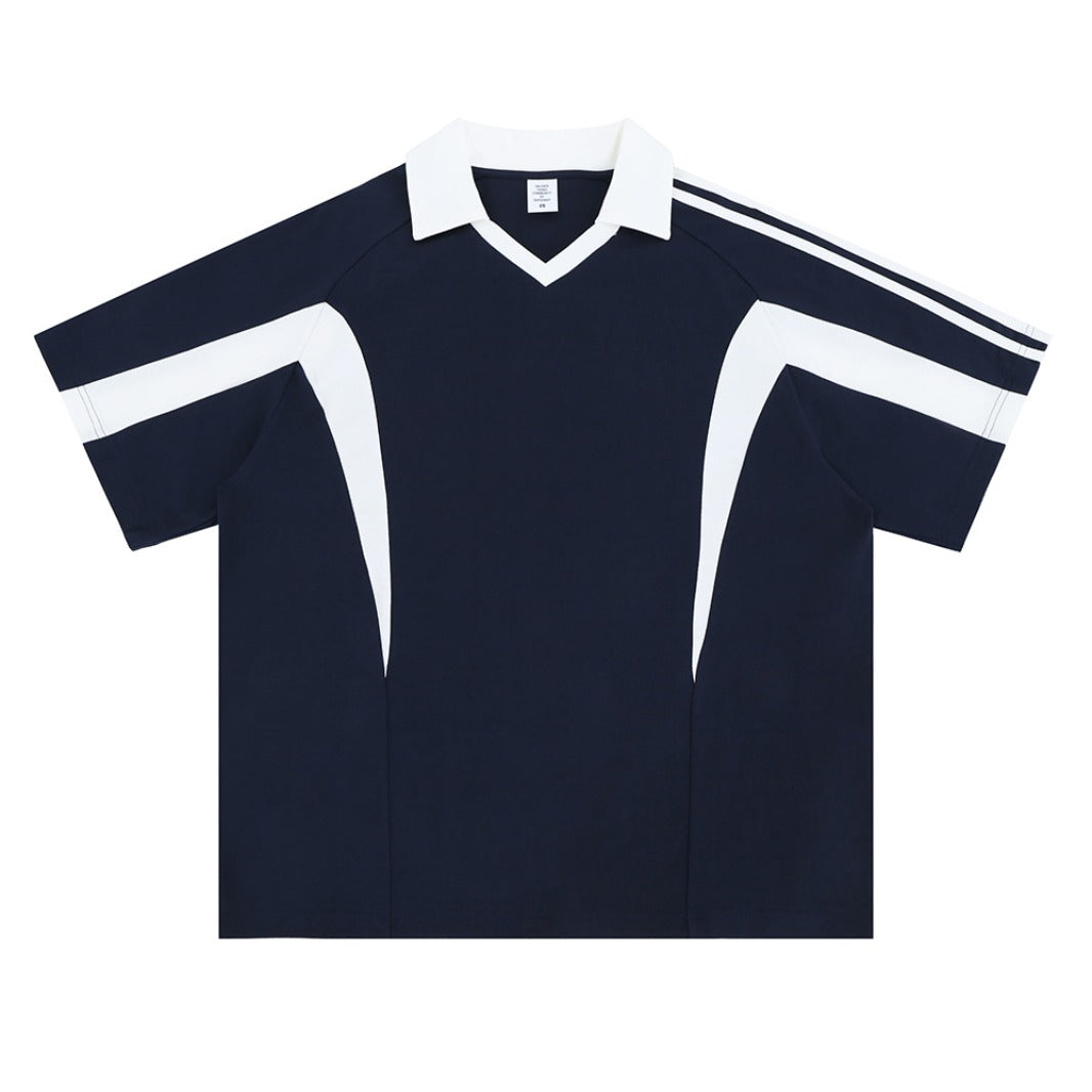Vintage 90s Hip Hop Clothing Summer Casual V-Neck Lapel Short Sleeve T-Shirt