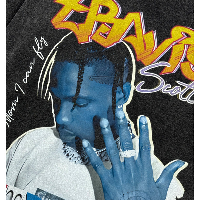 Streetwear masculino TRAVIS SCOTT hip hop print short sleeve t-shirt Vintage