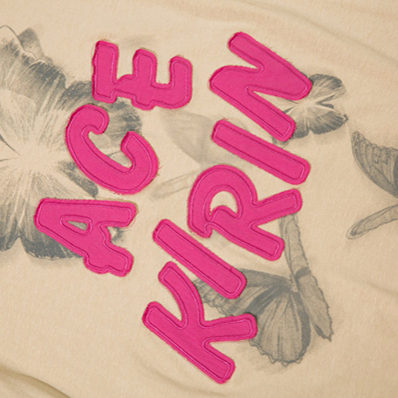 Vintage T Shirts Hip Hop Butterfly Letter Embroidery Long Sleeve T-Shirt