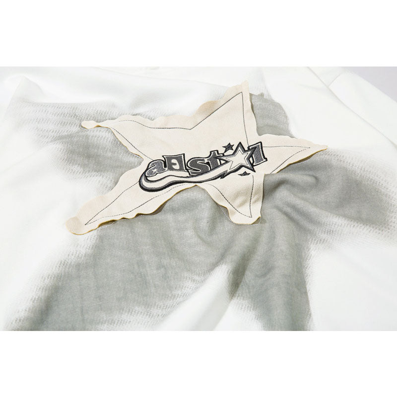 Streetwear Hoodie gradual change print pentagram patch embroidered hooded sweater