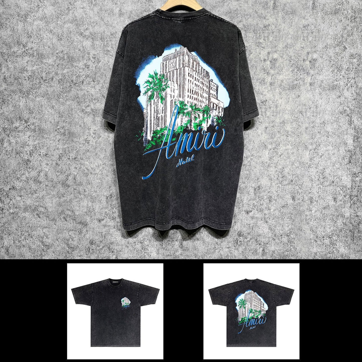 Amiri washed t-shirt city forest printing short sleeve