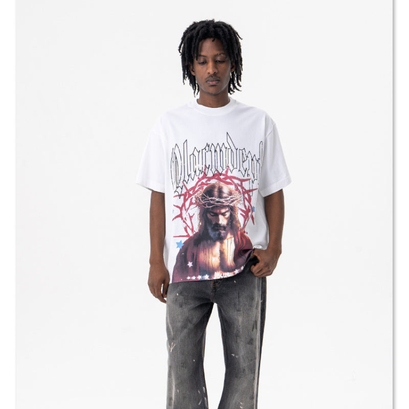 Vintage College Shirts Autumn/Winter, Portrait Print Crew Neck Short Sleeve T-Shirt