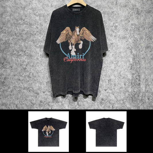 Amiri washed t-shirt oil painting pegasus short sleeve