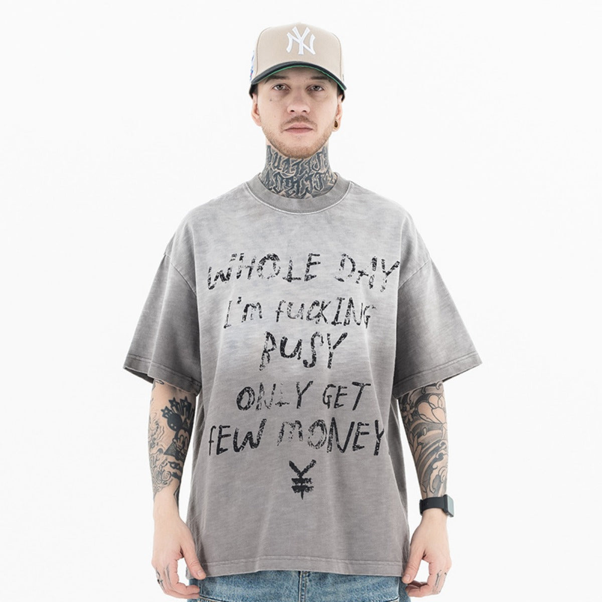 Vintage 90s Hip Hop Clothing Summer Graffiti Letter Print Short Sleeve T-Shirt