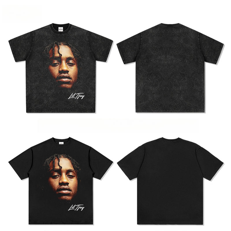 Cool t rapper vintage hip hop Lil Tjay Lil Jay Big Head Print Short Sleeve T-Shirt vintage
