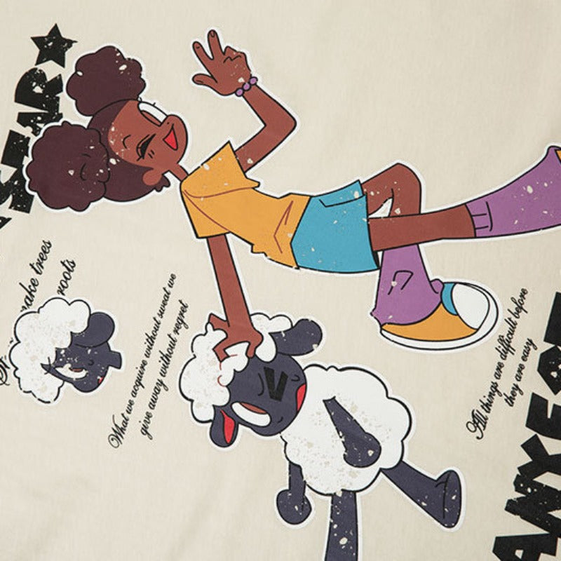 Vintage Tišö Rt Cartoon Printed Short Sleeve T-Shirt Summer Oversize Loose