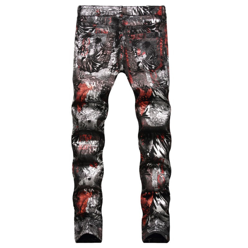 1990 Fashion Jeans European Leopard Pattern Graffiti Pants