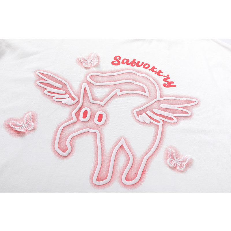 Vintage Tišö Rt Cat Butterfly Short Sleeve T-Shirt Summer Loose Top