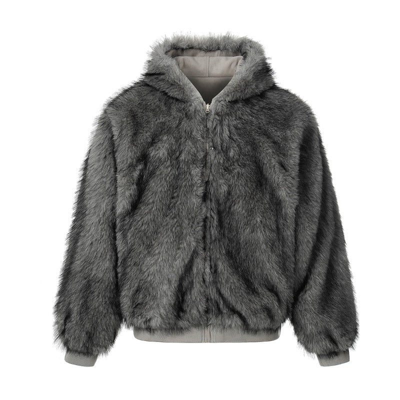Unisex Down Jacket Winter Fleece Collar Double Sided Hooded Jacket