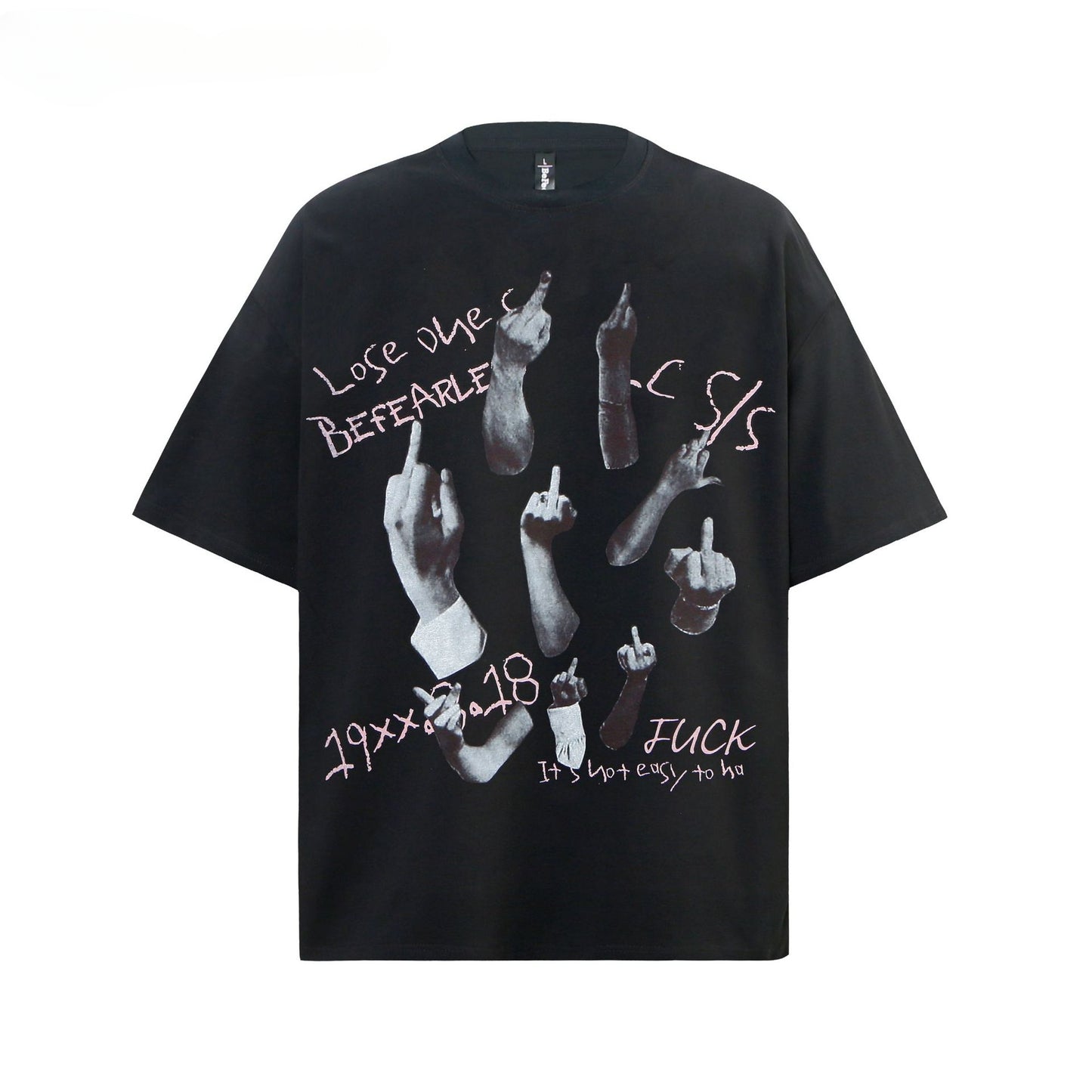 80s And 90s Vintage T Shirts Finger Men's Short Sleeves Summer Loose