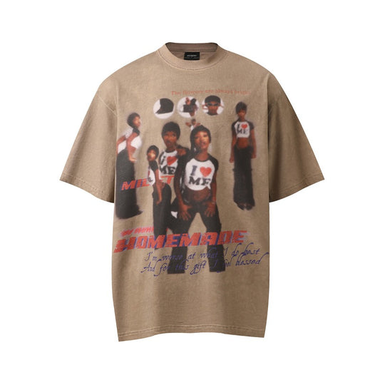 1990 Fashion T-Shirt Retro T-Shirt Short Sleeve Old Character Print