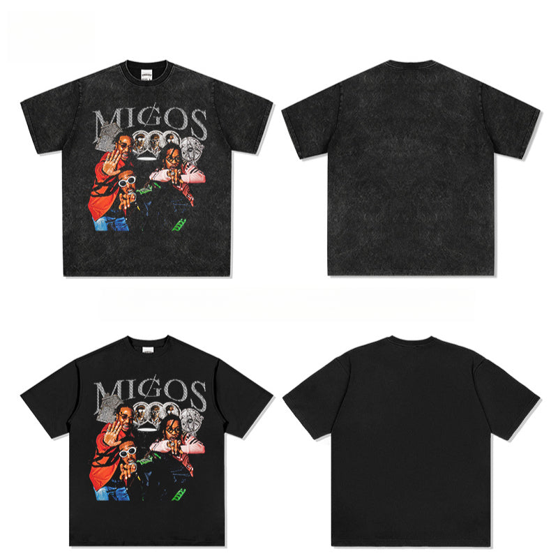 Cool t rapper migos print hip hop short sleeve t-shirt hiphop
