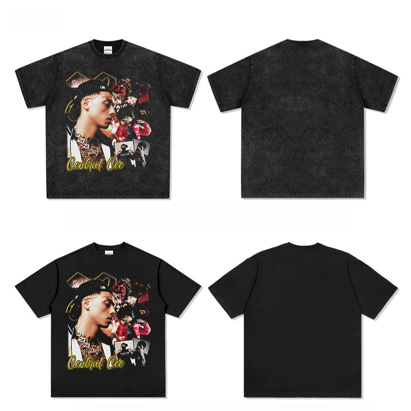 Streetwear masculino hip hop CentralCee hip hop print short sleeve t-shirt