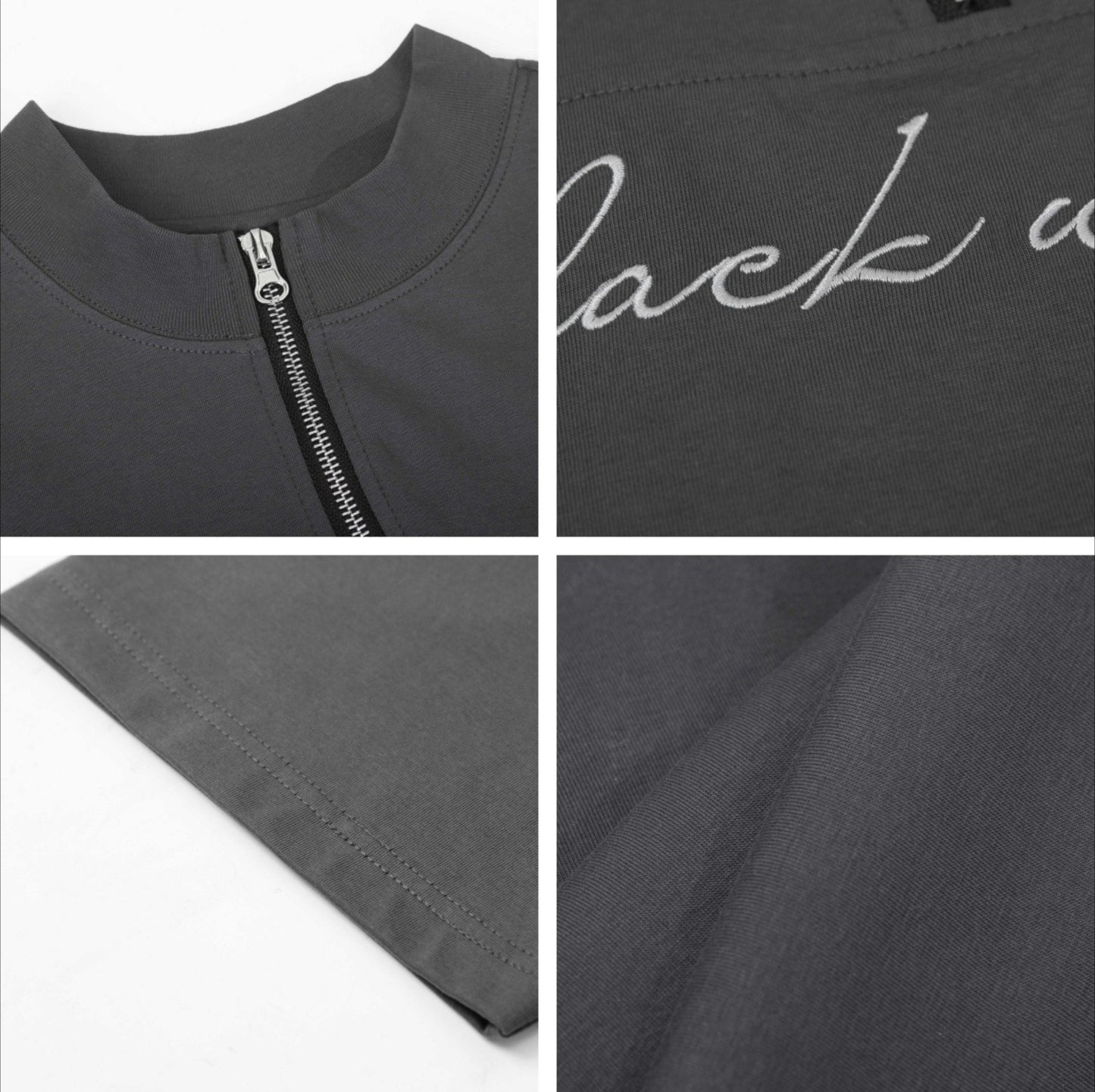 USA Vintage T-Shirt Letter Embroidery Half Zipper Men's Summer Loose