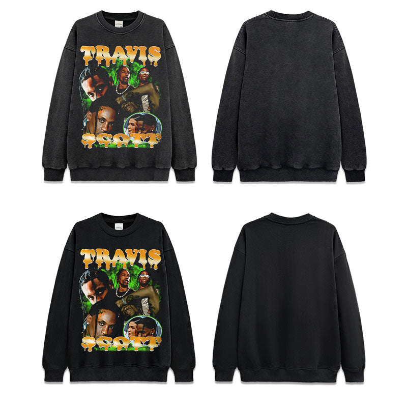 Marcas streetwear usa vintage hip hop travis scott made old crew neck sweater