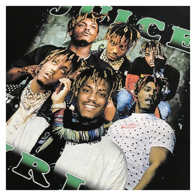 Cool t rapper retro rapper Juice WRLD character print short sleeve t-shirt loose long sleeve top